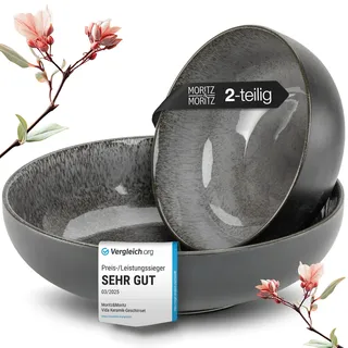 Moritz & Moritz VIDA Servierschalen Set Anthrazit - 2x Große Schalen aus hochwertigem Porzellan, Modern & Zeitlos, Mikrowellen- & Spülmaschinengeeignet - Perfekt für Salate, Pasta, Snacks & mehr