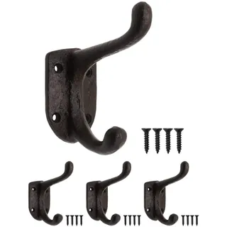 Fuxxer 3x Rustikale schwere Eisen-Haken, Garderoben-Haken, schwarz, 11 x 8cm, 3er Set