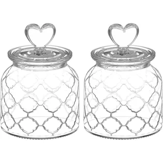 HomeyHoney Vorratsgläser mit Deckel Luftdicht 2er Set,Bonbonglas Mit Herzform Vorratsdosen Glas,650ml Dekorative Vorratsglas Aufbewahrungsgläser für Candy Bar,Küche,Gitter Textur