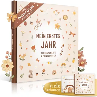 EULENTALER Babytagebuch Mein 1. Jahr Nursery | Von Pädagogen gestaltet | Babyalbum und Erinnerungsbuch mit handgemalten Illustrationen, 21x21 cm, Geschenkidee zur Geburt im liebevollen Nursery Stil