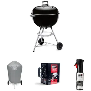 Weber Bar-B-Kettle Holzkohlegrill, Ø 57cm Grillfläche, BBQ Grill mit porzellanemaillierten Deckel & Kessel, Dreibein-Ständer & Räder, verchromter Grillrost - Schwarz (1331004)