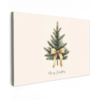 MuchoWow Leinwandbild Weihnachtsbaum - Weihnachten - Frohe Weihnachten - Beige Wanddeko 90x60 cm , Textil , Rechteckig , 90x60 cm , FSC 100% , gerahmt , Bilder & Rahmen, Bilder, Leinwandbilder