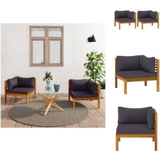 vidaXL Ecksofas 2 Stk. mit Dunkelgrauen Kissen Massivholz Teak - Gartensofaelemente - Grau