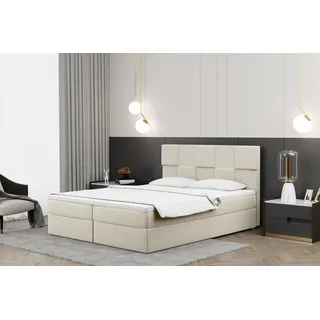 Kaiser Möbel Boxspringbett 100x200cm mit bettkasten und matratze+topper, Schlafzimmerbett CLARA Ecru - Beige