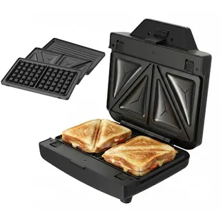 Taurus - Sandwichera Miami Legend | 900W | 3 Placas antiadherentes desmontables: Sandwich, Grill y Gofre | Rápido Calentamiento Uniforme | Almacenaje vertical | Asa toque frío | Acabados Inox