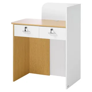 Reception Desk, 80 cm Rectangular Front Counter Table, Modern Office Reception Desk with LED Light, 2 Drawers & Power Outlets, Retail Counter Table for Checkout, Lobby, Beauty Salon, Office