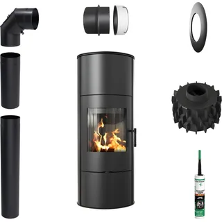 Kaminofen aus stahl KRATKI ROLLO Hoch Ø 150 7 kW schwarz Verkleidung - Schwarz