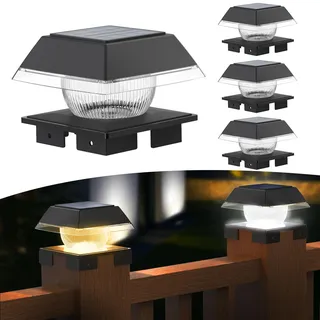 Solar Led Pfostenkappe Warmweiß/Kaltweiß, Solarlampe Außen Zaunpfosten Solar Pfosten Lampe Led Post Cap Lamp IP65 Wasserdicht für 9x9 10x10 11x11 12x12 13x13 14x14 Pfosten, Plattform, Zaun(4 Stück)