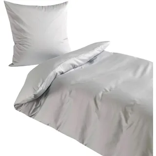 Traumschlaf Uni Mako-Satin Bettwäsche – seidig glatt & hautsympathisch aus 100% Baumwolle – edles Uni Design, atmungsaktiv & pflegeleicht – mit Reißverschluss – 140x200 cm + 70x90 cm, Silber