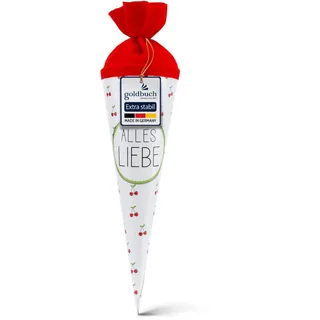 Goldbuch 93 212 Geschwistertüte Alles Liebe, Schultüte mit Kirschenmuster, Lackkarton, Geschenkverpackung, roter Filzverschluss (ohne Verschlussband), Zuckertüte rund, Länge 35 cm, Ø 11,5 cm, Weiß
