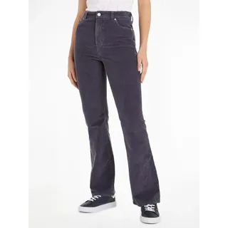 Schlaghose TOMMY JEANS "TJW SYLVIA HR FLARE WASHED CORD", Damen, Gr. 29, Länge 32, blau (schwarz night navy), Web, Obermaterial: 98% Baumwolle, 2% Elasthan, unifarben, ausgestellt normal, Hosen Schlaghose, in dem Trendmaterial Cord