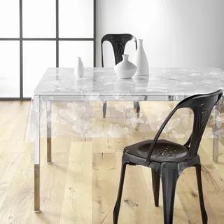 Douceur d'Intérieur Danela Tischdecke, rechteckig, transparent (140 x 240 cm), Weiß, bedrucktes PVC 14/100E