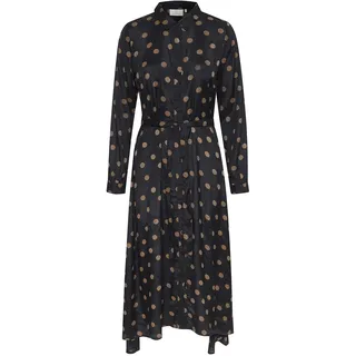 KAFFE Kleid Kaoline Damen Kleid V Ausschnitt Freizeitkleid Punkte Langarm Elegant Hohe Taille Abendkleid 44, Black with Mustang Dot