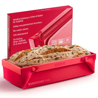 coox WUNDERFORM Frame L - die faltbare Kastenform mit Metallverstärkung - Backen & Servieren in Einem I Antihaft-Silikon I Spülmaschinenfest I Kein Stürzen I BPA-frei Rot