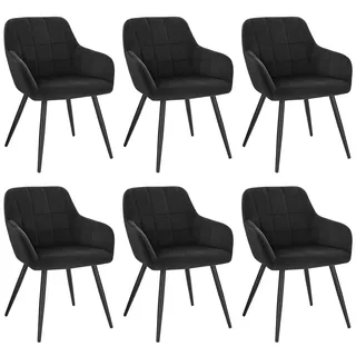 WOLTU 6er Set Esszimmerstuhl Küchenstuhl Polsterstuhl Design Stuhl mit Armlehnen, mit Sitzfläche aus Samt, Gestell aus Metall, Schwarz - Schwarz