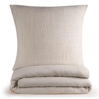 Blumtal Musselin Bettwäsche Grau 155 x 220 cm + 80 x 80 cm
