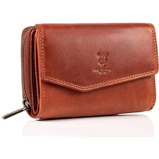 MATADOR Leder Geldbörse Damen Mittelgroß #Sevilla mit Geschenk Box, Luxus RFID Portmonee Damen, Geldtasche Frauen Viele Fächer, Leder Brieftasche, Edles Portemonnaie Vintage Braun