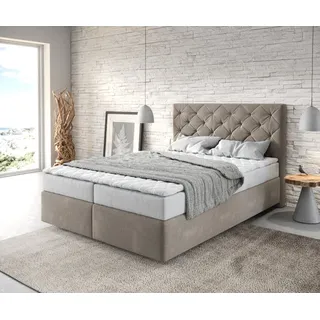 DeLife Boxspringbett Dream-Great 140x200 cm Mikrofaser Beige mit Matratze und Topper