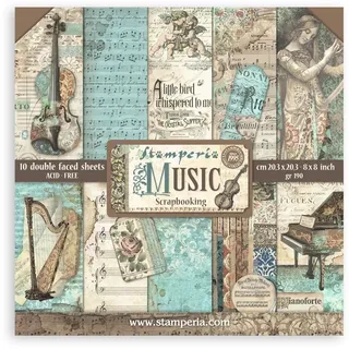 Stamperia - Scrapbook Paper Pad for Scrapbooking, Albums, Card Making, Bullet Journals, and More, Acid Free, Double-Sided, Perfect for Hobbies, Crafts, and Gifting (Music) (20.3 x 20.3cm)