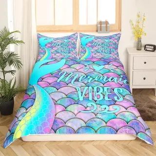 Bettbezug Set 155x220 cm Meerjungfrau Fischschuppen Regenbogen Ozean Leben 2 Teile Mikrofaser