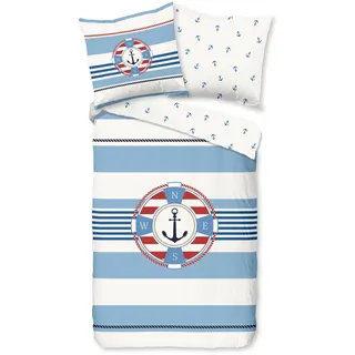 PURE luxury collection Wendebettwäsche »Selin« 2 Stk. tlg. Mikrofaser, Pflegeleicht, Reißverschluss, Wendeoptik, Maritim, Anker, blau