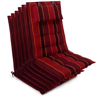 Beautissu Hochlehner Auflage 120 x 50 x 8 cm rot gestreift 6 St.