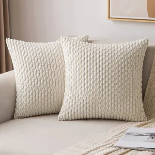 MIULEE 2er Set Kissenbezug 40×40cm Kordsamt Ananas-Ähren Cremeweiß