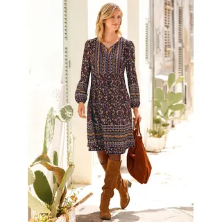 Tunikakleid INSPIRATIONEN "Druck-Kleid", Damen, Gr. 19, Kurzgrößen, braun (schwarz, rotbraun, bedruckt), 100% Viskose, bedruckt, geblümt, gemustert, mehrfarbig, knielang, Rundhals, Kleider Tunikakleid