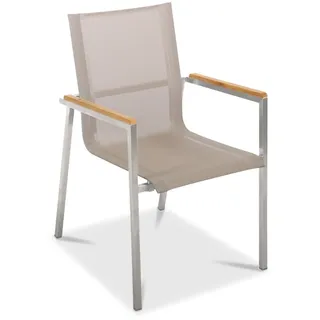 Stapelsessel Lisa - Textilene taupe Armlehne Teak