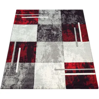 Paco Home Diamond 663 Kurzflorteppich 80 x 150 cm Rot/Grau