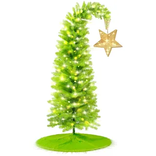 KPCB Tech Grinchs Weihnachtsbaum 180 cm mit Stern Spitze und Decke, Biegbarer Künstlicher Weihnachts Baum mit Beleuchtung, Verspielter Christbaum mit 150 LEDs für Innen und Außen