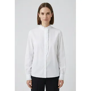 Hemdbluse BOSS ORANGE "Banny Premium Damenmode", Damen, Gr. 48, weiß 100, Popeline, Obermaterial: 100% Baumwolle, unifarben, hüftbedeckend, Puffärmel 1-Knopf-Manschette, Blusen Hemdbluse, mit Rüschen-Details, Stehkragen