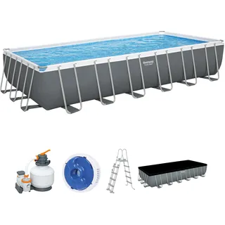 Power Steel Frame Pool Komplett-Set mit Sandfilteranlage 732 x 366 x 132 cm, grau, eckig