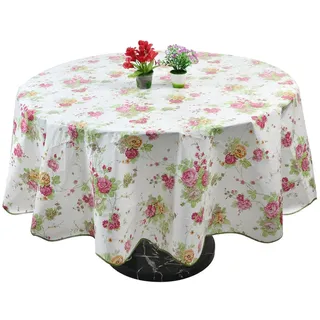 sourcing map Tischdecke Tischtuch Tischwäsche abwaschbar rund frühling wasserdicht, öldicht, schmutzabweisend Blumenmuster Bouquet (Runder Durchmesser 180 cm)