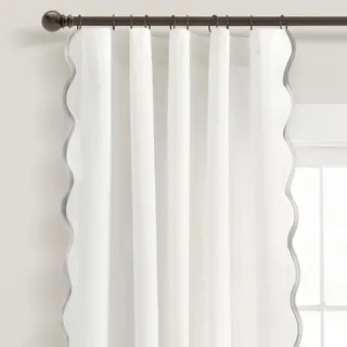 Lush Decor Coastal Chic Fenstervorhang mit gewelltem Rand, 132,1 cm B x 213,4 cm L, Grau & Weiß
