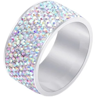 Wycian Damenringe Zart, Ring Titanium Edelstahl Zirkonia Silber Bunt Größe 62 (19.7) 12mm Rund mit Zirkonia Anpassbar für Frau Jahrestag