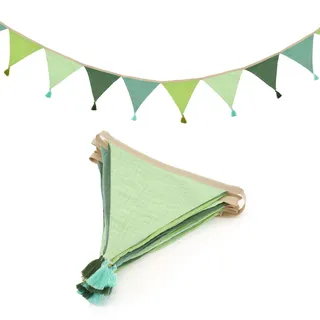 jijAcraft Wimpelkette Kinderzimmer mit Quasten Grün: 2,8m Stoff Wimpelkette Musselin Doppelseitig Girlande Kinderzimmer Stoffgirlande Mädchen Junge für Hausbett, Babybett,Kinderbett