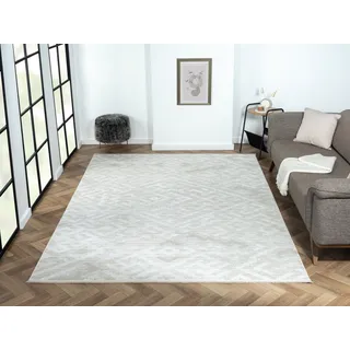 Myflair Teppich "My Life, LAGERRÄUMUNG", beige (creme, hellgrau, weiß), B:200cm H:10mm L:290cm, Polyester, MYFLAIR MÖBEL & ACCESSOIRES, Teppiche, Teppich, Kurzflor, Retro-Style, besonders weich durch Microfaser, mit Fransen