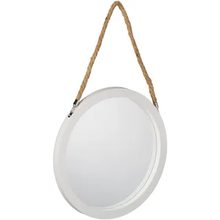 Relaxdays Wandspiegel mit Seil, Ø 35 cm, runder Spiegel zum Aufhängen, Hängespiegel Flur, Bad, Wohnzimmer, weiß/natur