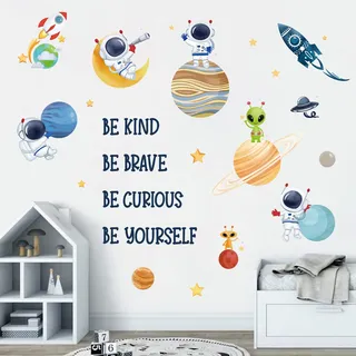 wondever Wandtattoo Weltraum Kinder Wandsticker Planeten Astronaut Sprüche | Abziehen und Aufkleben, Abziehbar, Wandaufkleber Selbstklebend für Kinderzimmer Babyzimmer Schlafzimmer Wanddeko