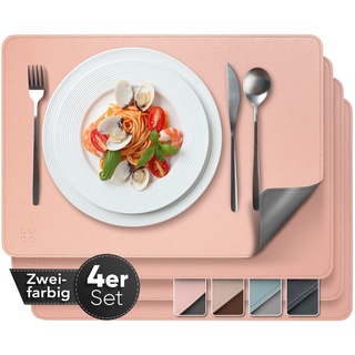 Loco Bird Edle Tischsets Platzsets Abwaschbar aus PU-Leder - Tischdeckchen 4er Set - Tischset rosa/dunkel grau, 43x30cm Platzset Lederoptik, abwaschbare Tischset Kunstleder, Platzdeckchen Abwaschbar