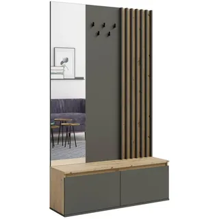 Feldmann-Wohnen Garderobe Doris artisan eiche graphitgrau 120 cm / 34 cm / 202 cm , Grau , Holzwerkstoff , Rechteckig , 120x202x34 cm , Garderobe, Garderoben-Sets & Garderoben-Serien, Garderoben-Sets