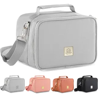 Umami Premium Kühltasche Klein, Lunchbag für Arbeit, Reisen, Büro, Picknick, Mini-Lunchbag Isoliert aus veganem Leder, Faltbare Lunchtasche, Kleine Kühltasche, Isoliertasche 4L, Hellgrau