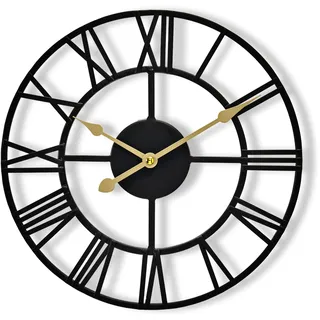 Sorbus Große Wanduhr für Wohnzimmer-Dekor, 30 cm, dekorativ, Metall, analoge römische Ziffern, Moderne Wanduhren, große Uhr, Heimdekoration (schwarz)