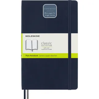 Moleskine Classic Notebook Expanded, Notizbuch mit Blanken Seitein, Softcover mit Gummiband, Farbe Saphirblau, Large, 400 Seiten