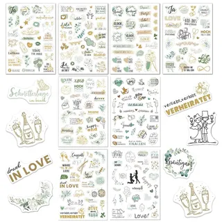 KEPYATI 8 Blatt Aufkleber Hochzeit Gästebuch (325 Motive), Hochzeitsaufkleber Für Bullet Journal, Sticker Hochzeit Für Fotoalbum, Vintage Hochzeitssticker (Hellgrün Aufkleber)