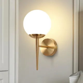 ZMH Wandleuchte Innen Wandlampe Schlafzimmer Wandbeleuchtung Glaskugel Treppenhaus Gold Vintage Flurlampe Badezimmer Glas Lampenschirm Modern Design E27 Beleuchtung für Flur Bad Ohne Leuchtmittel - Gold