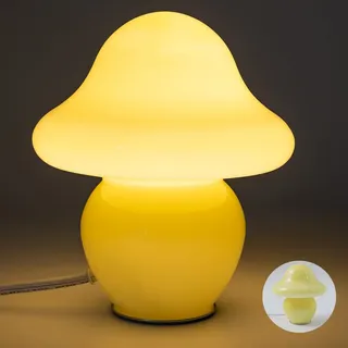 HEQET Pilzlampe, orange farbene Glaspilz-Tischlampe für Schlafzimmer, Wohnzimmer, ästhetische Lampen für Schlafzimmer, süße Nachttischlampe (Gelb)
