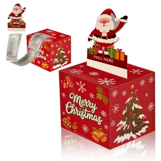 JOYIN Weihnachts-Spardose für Geldgeschenke mit 50 transparenten Beuteln rote und grüne Weihnachts-Überraschungs Spardose zum Ziehen von Geldgeschenken lustige