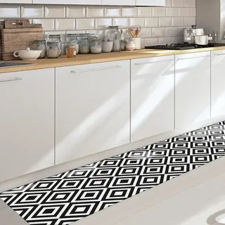 CREARREDA Läufer Teppich Küchenteppich Black & White 50x240 Isolierend, feuerhemmend, Kratzfest, hypoallergen, leicht zu waschender Vinyl Teppich. Komplett in Italien hergestellt
